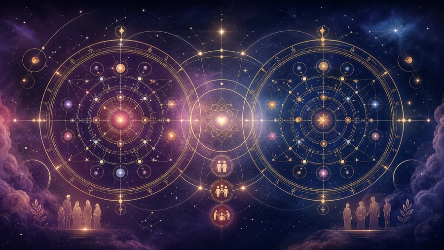 Two connected astrological charts for a relationship compatibility reading